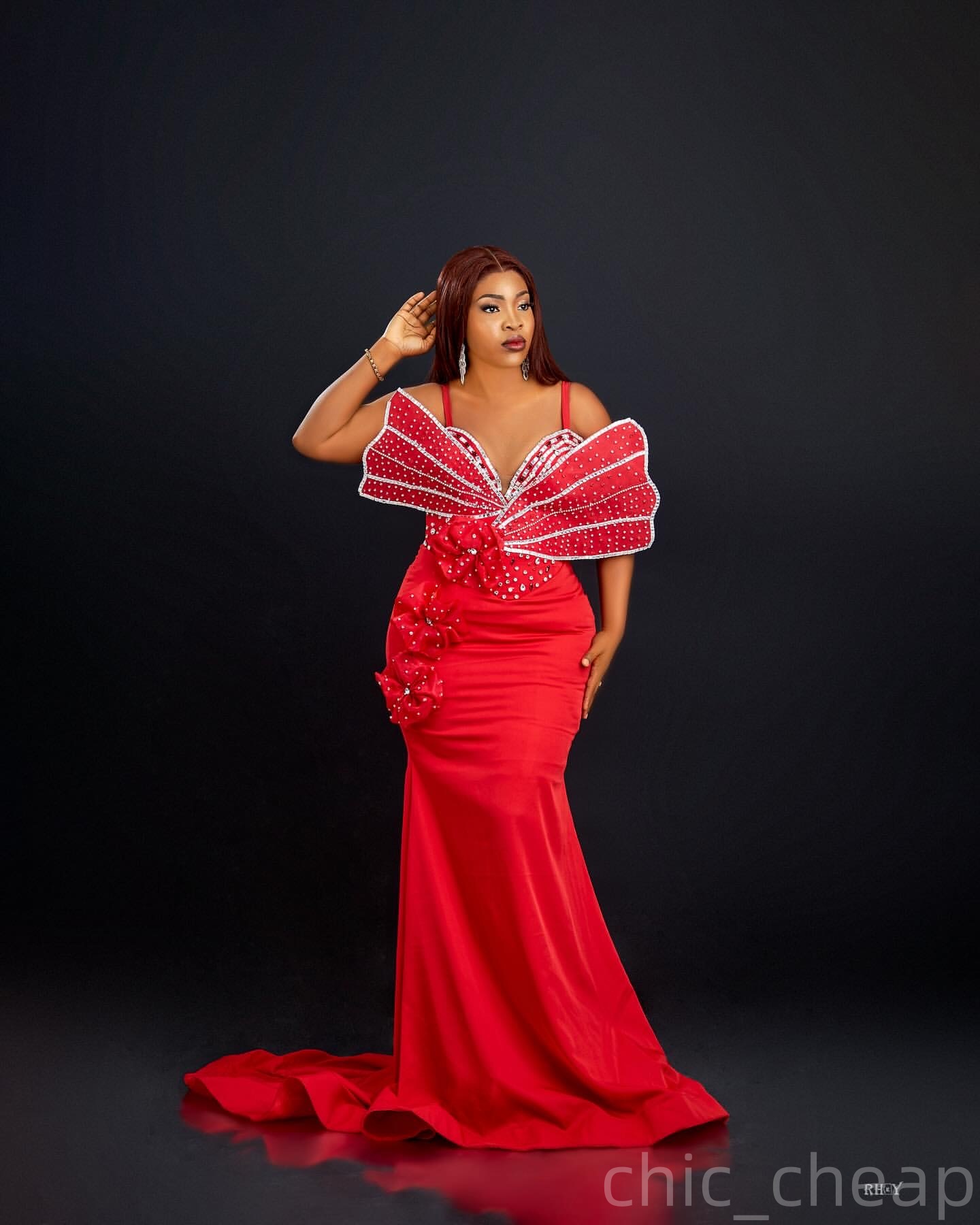 Red Mermaid Prom Dresses 2025 Flowers Beaded Crystals Satin Evening Formal Party Second Birthday Engagement Gowns Plus Size Dress For Special Occasion