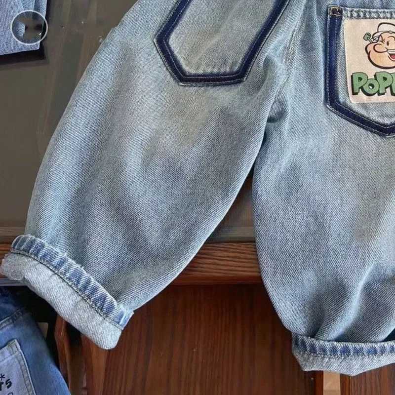 Spring and Autumn Boys Jeans Simple Loose Casual Pocket Preschool Boys Straight Pants Elastic Tear Children Z250220