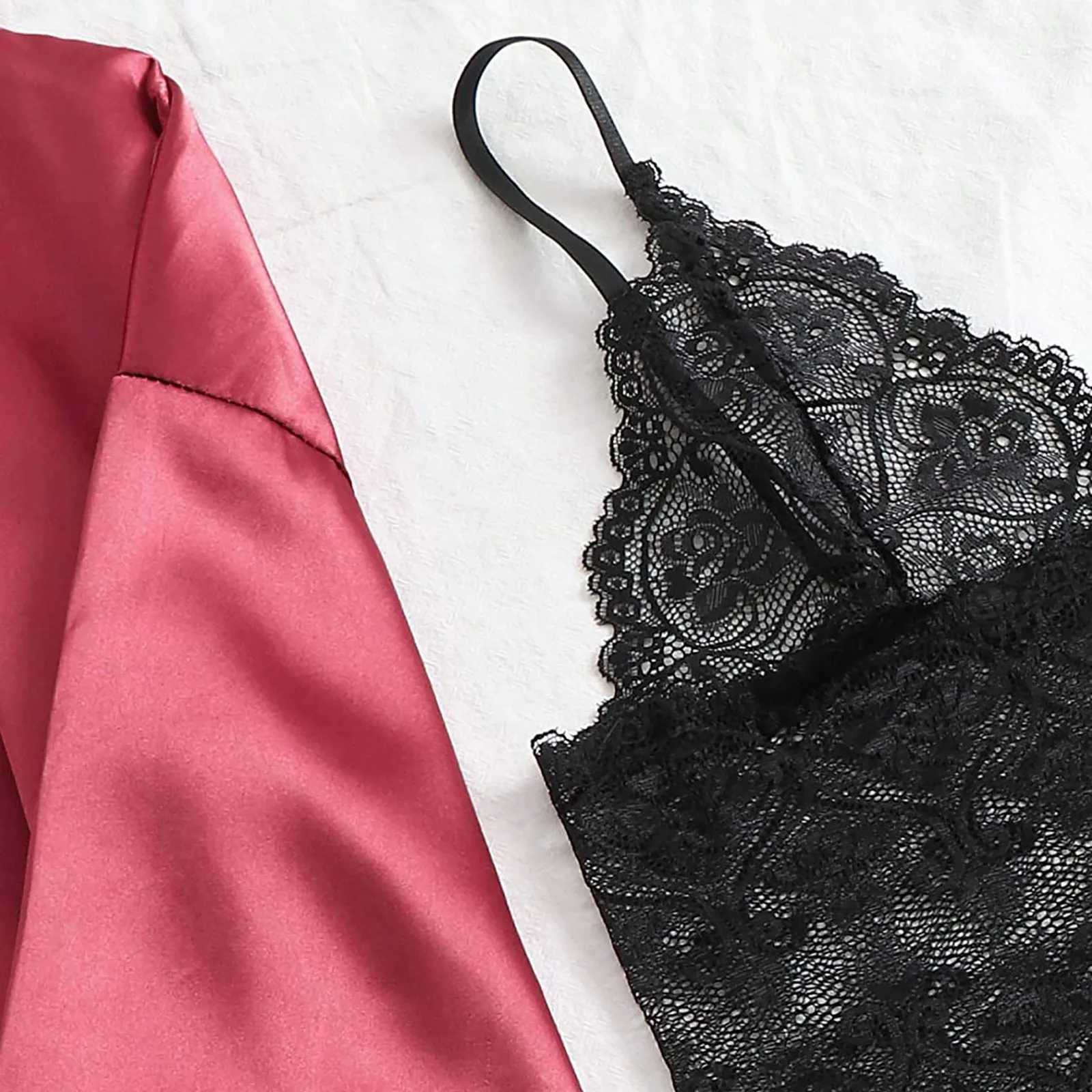 2023 Women Pajamas Sets Satin Spwear Silk 4 Pieces Nightwear Pyjama Strap Lace Sp Lounge Pajama with Chest Pads GiftsXJ250220