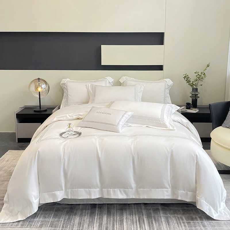 100%Cotton Bedding Set Home Textile Three Lines Embroidery Luxurious Pillowcase Sheet Quilt Cover Twin/Queen/Single BedXJ250220