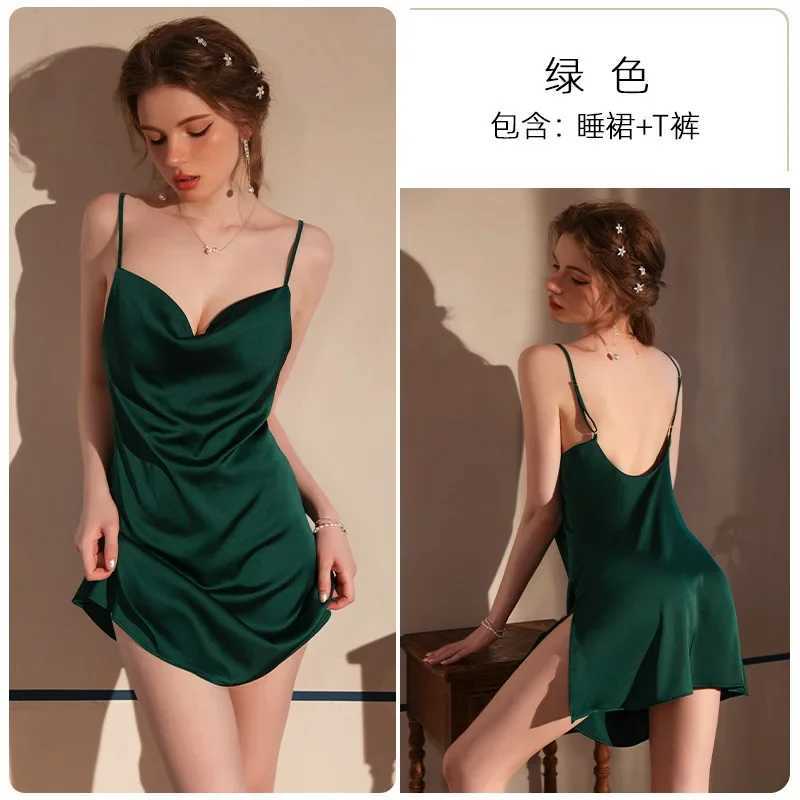 Large Size Sexy Pajamas Women Summer Underwear Suspenders Ice Silk Nightgown High-end Lace Loungewear Fe Nightdress LadiesXJ250220