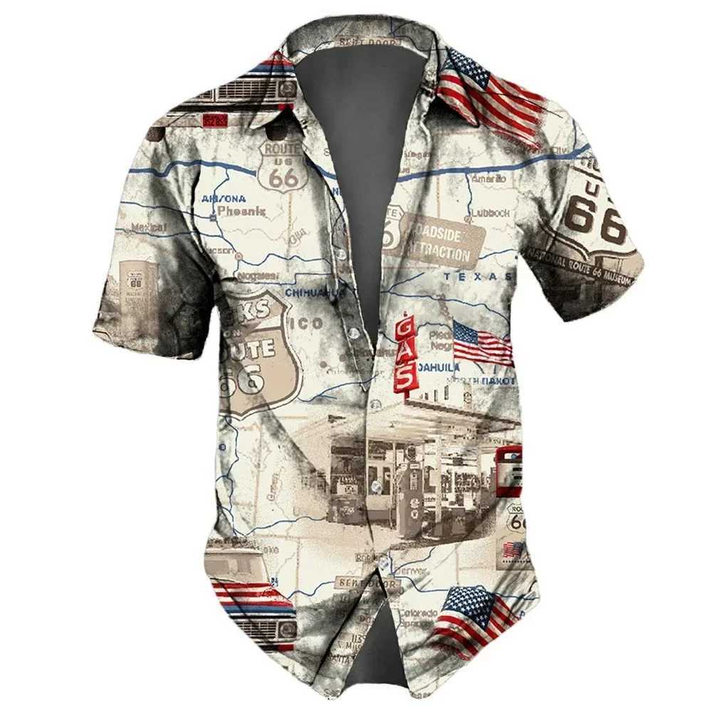 Mens Shirt Route 66 Retro 3D Fashion Mens Hawaiian Shirt Short Sleeve Street Clothing Button Top Daily Party Mens Wear W250220