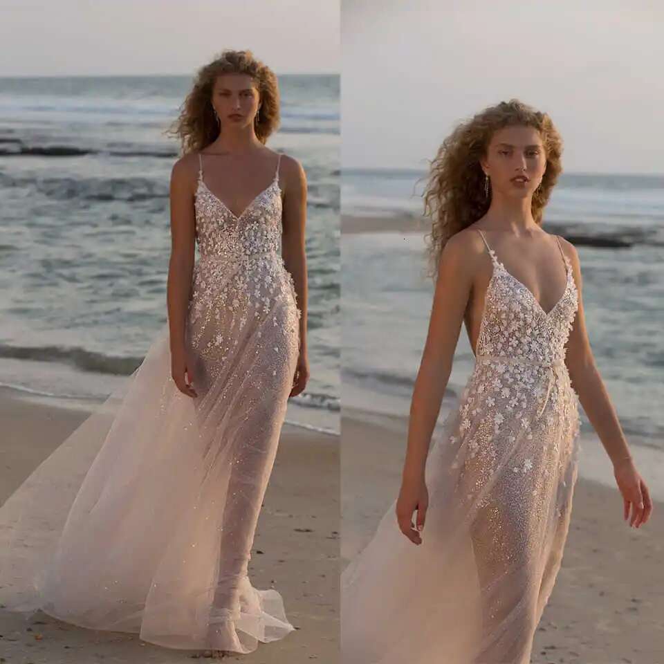 Elegant Wedding Dresses A-E V-Neck Appliques Sequins Sleeveless Backless Or-Length Bride Vestido De Noiva Customized 6660311