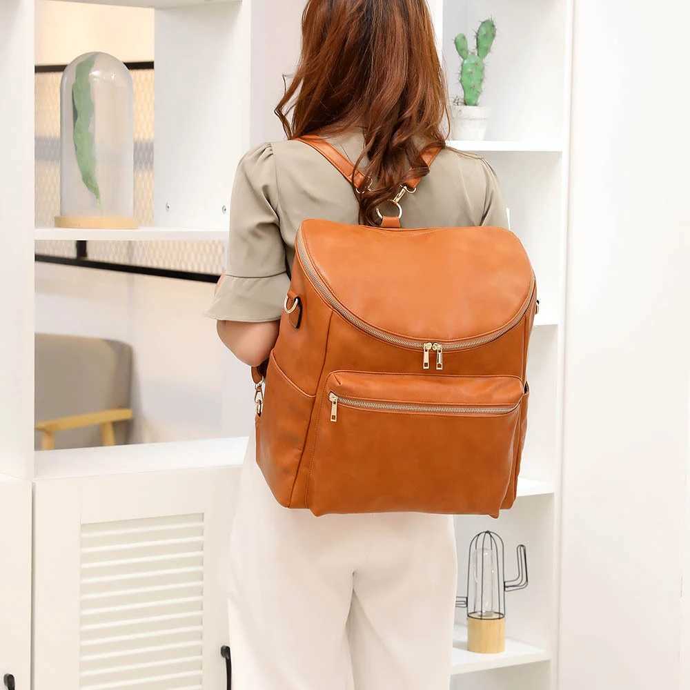 Baby Diaper Backpack Solid PU Leather Mummy Maternity Bag Large Capacity Travel Backpack Cart Bag Belt Replacement Mat X250220