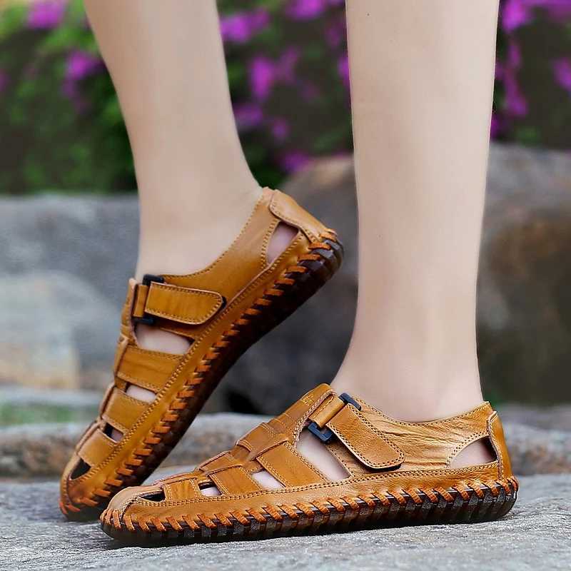 New Arrival Classic Brand Trend Brown Mens Sandals Handmade Soles Durable Mens Camping Beach Shoes Anti Slip Hollow Casual Shoes T250220