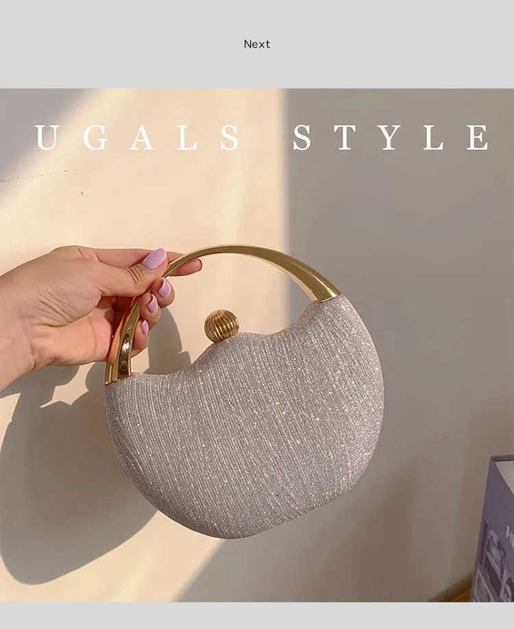 Luxury Gold Metal Handle Womens Handbag Fashion Glitter Shiny Evening Bag Wedding Party Clutch Purse Shoulder Crossbody Bag Z250220