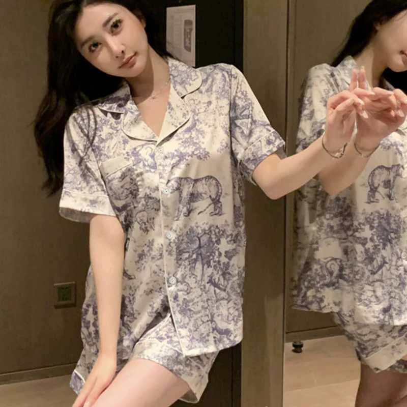 China Style Ink and Wash Landscape Painting Pajamas Women 2024 New Summer Cool Fe Spwear Classic Ele Short HousewearXJ250220