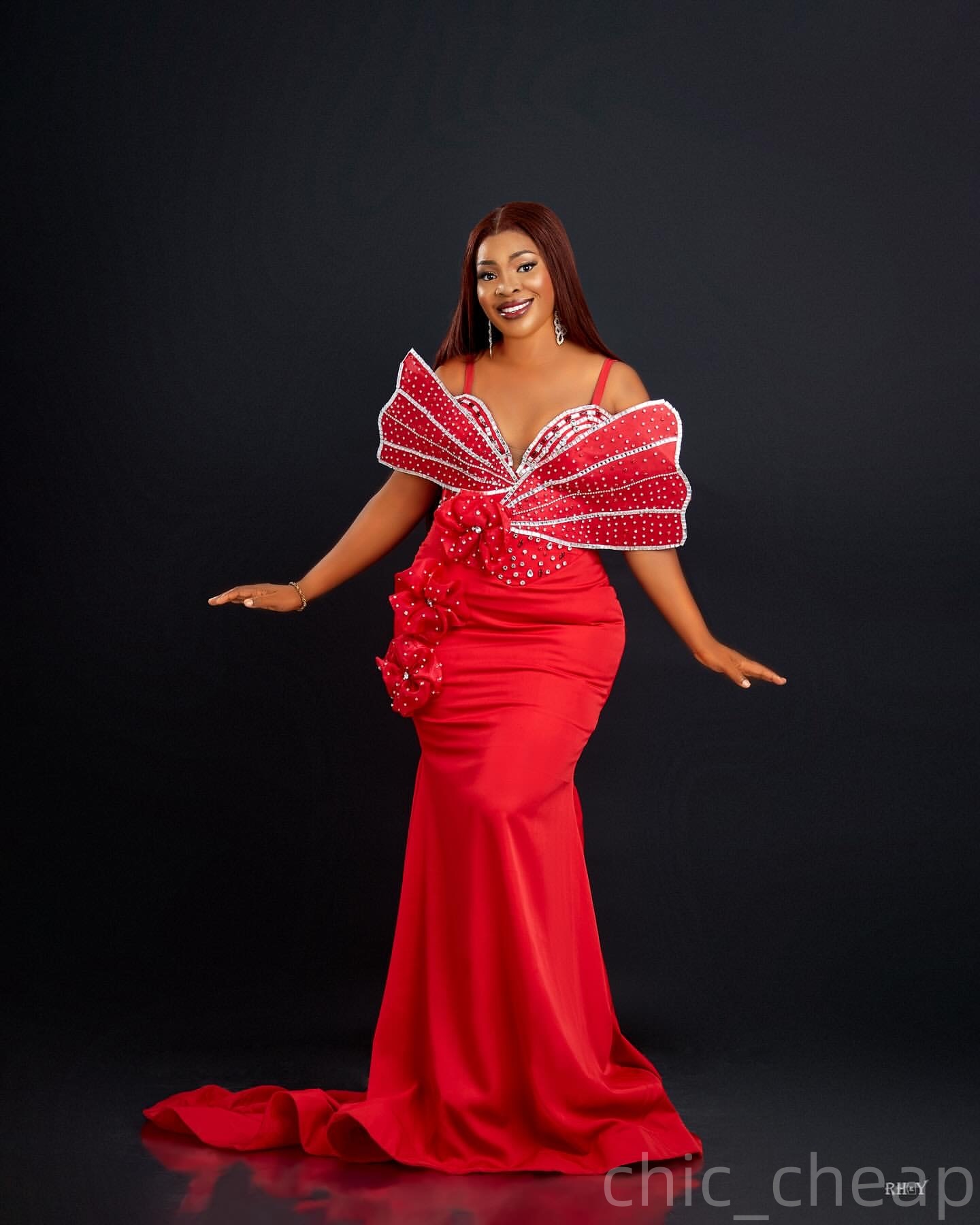 Red Mermaid Prom Dresses 2025 Flowers Beaded Crystals Satin Evening Formal Party Second Birthday Engagement Gowns Plus Size Dress For Special Occasion