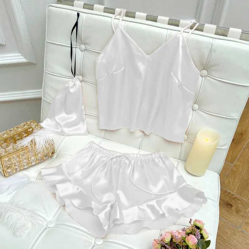 Fashion Sexy Underwear Set Womens 2 Pieces Spwear Pyjamas Silk Satin Bellyband Cami Top and Shorts Pajamas for Women PijamasXJ250220