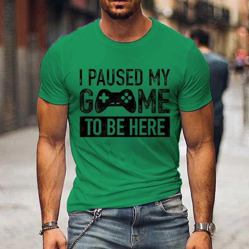 T Shirts for Men Luminous Graphic T Shirts I Paused My Game To Be Here Print T-shirts Gamer Lovers Clothing Hip Hop Streetwear W250220