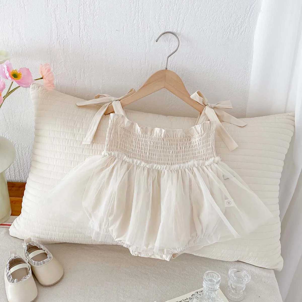 Baby Romper Dress Sleeveless Braces Bodysuit Pink Mesh Princesses Romper Dress 0-2 Years Old X250220
