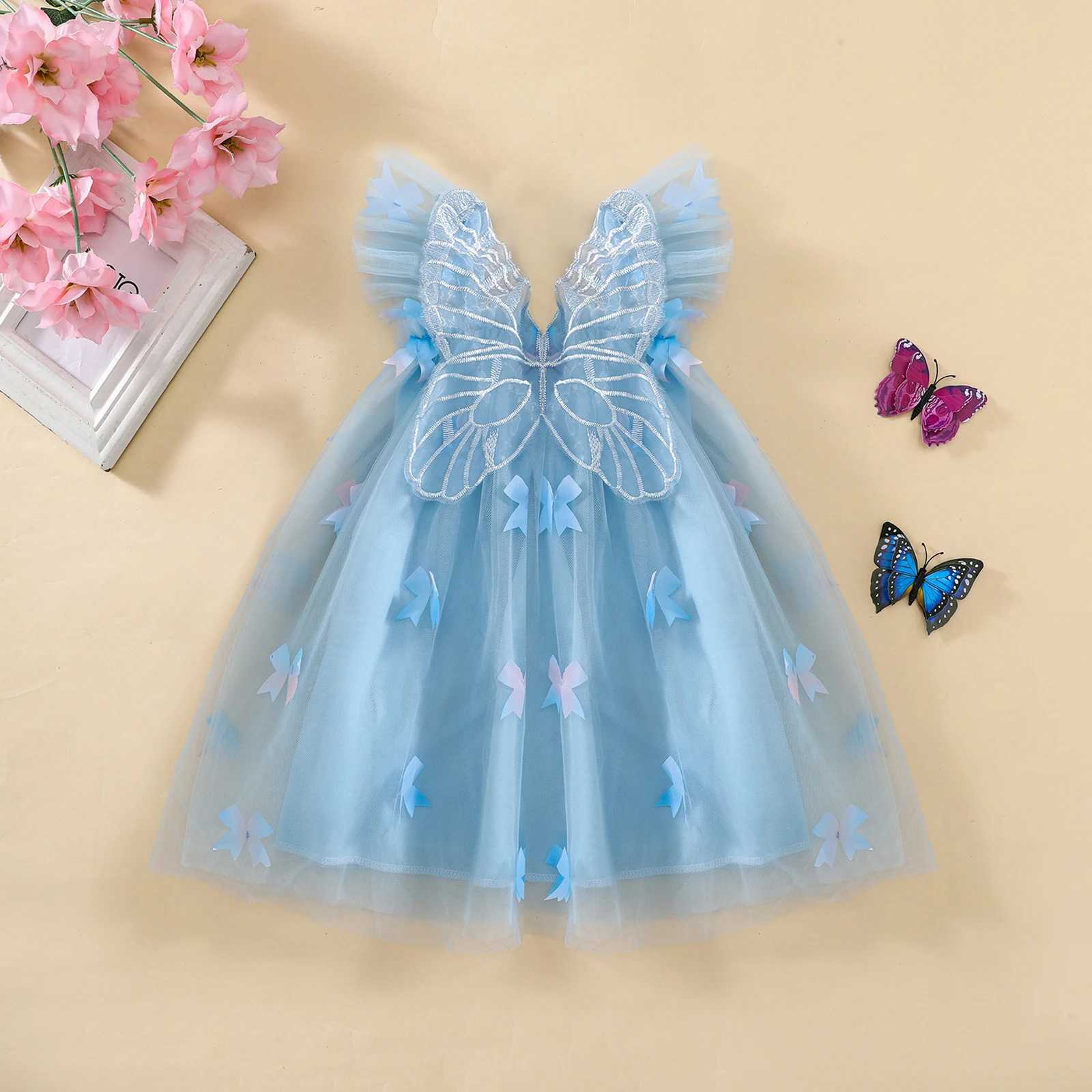 MISOWMNJOY Summer Chiffon Baby Girls Dresses Princess Ruffle Sleeveless Butterfly Bow Tulle Dress Toddler Party Dress with Wings X250220