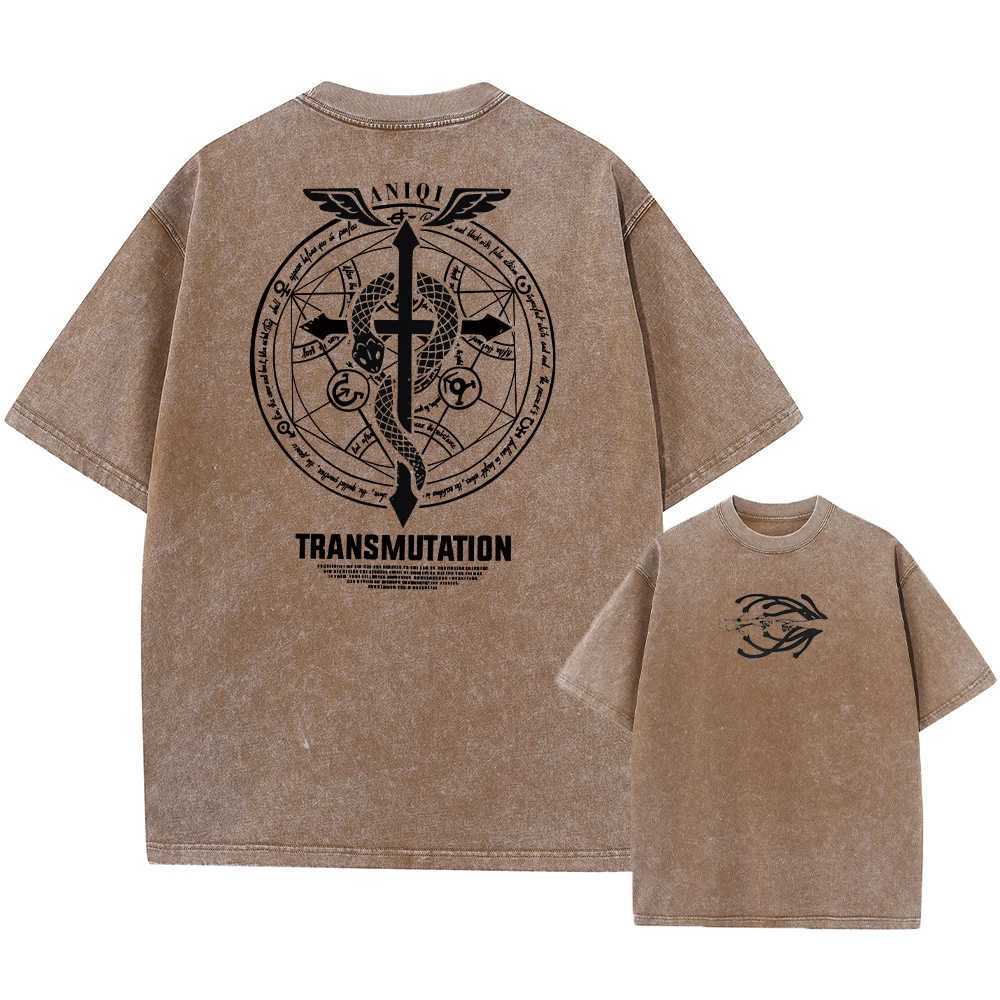 Men's T-Shirts All metal alchemist acid T-shirt mens print retro Harajuku style street wear performance short sleeved top unisex z250221