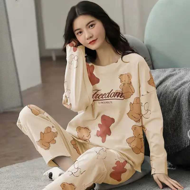 Fall and Winter Womens Suit Pajamas Long-Sved Long Pants Homewear Two-Piece Set Ladies Cartoon Pattern Spwear LoungewearXJ250220
