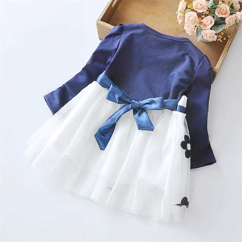 Spring and autumn baby girl dress cute children flower bow childrens clothing princess evening dress childrens clothing 0-4 Y long sleeved X250220