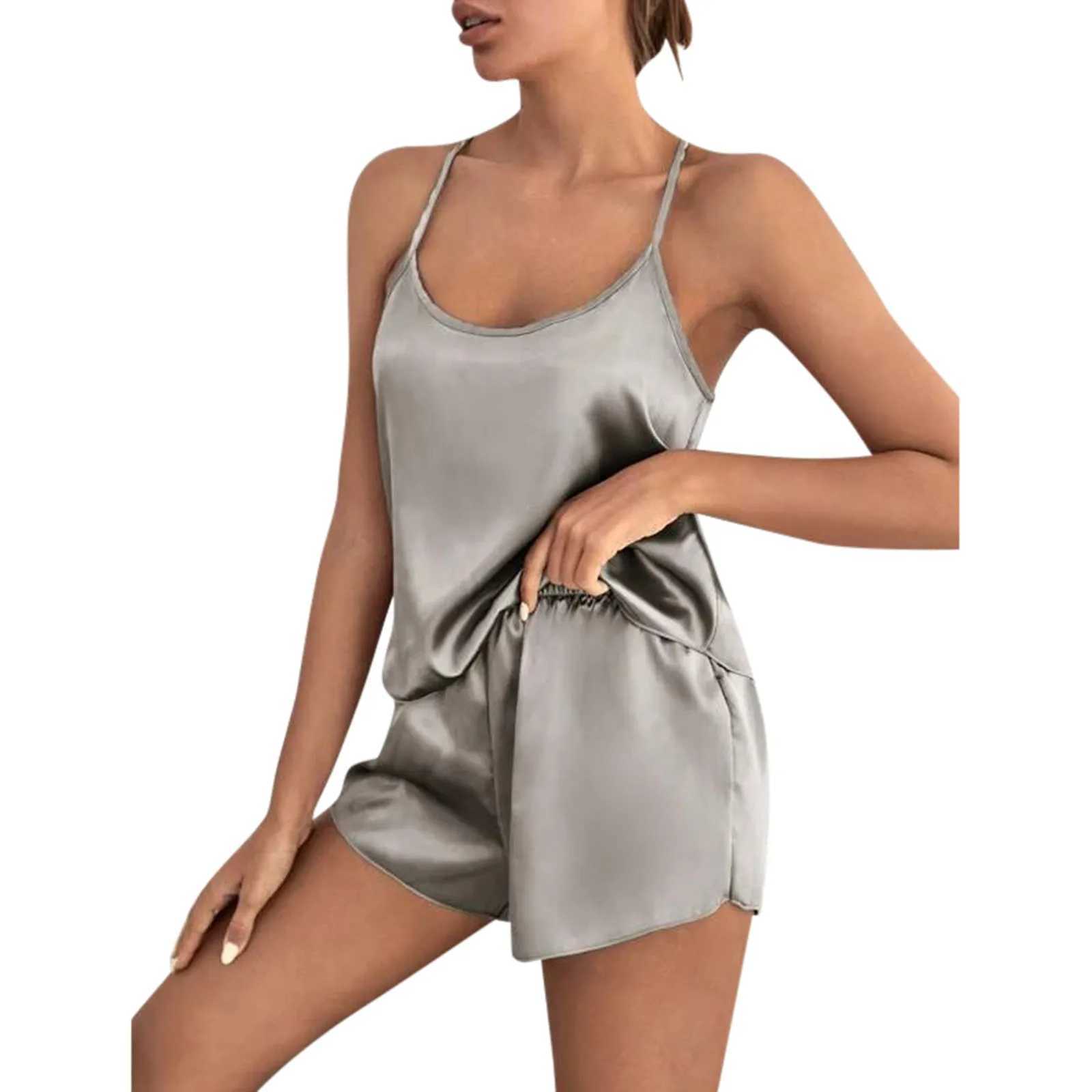 Pajamas for Women Summer Solid Spwear Sexy Pyjamas Set Tank Top Shorts Cute Underwear Set Soft Sveless Nightwear SuitXJ250220