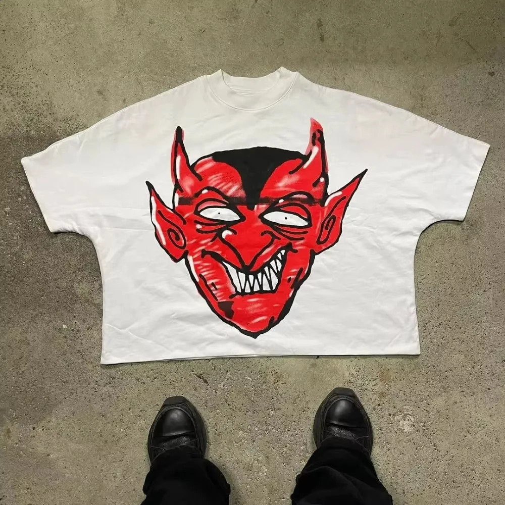 2025 Harajuku High Street Couple Graphic Y2k Top Cartoon Devil TShirt Printed Oversize Gothic Streetwear 250213