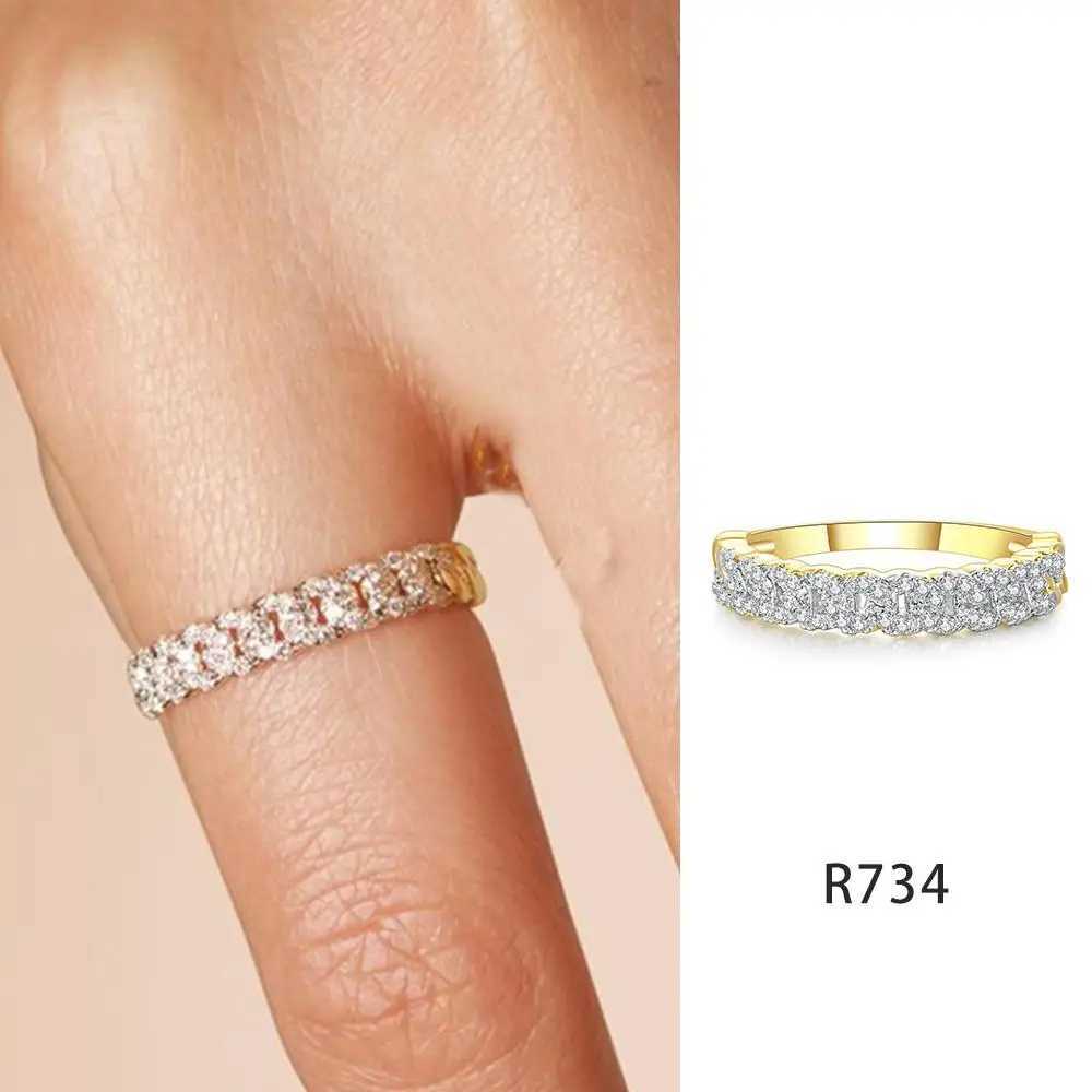 Band Rings Simple Cuban Link Chain Dainty Rings for Women Teens Gold Color Aesthetic Iced Out Zircon Stacking Matching Design Rings Jewelry J250217 2U