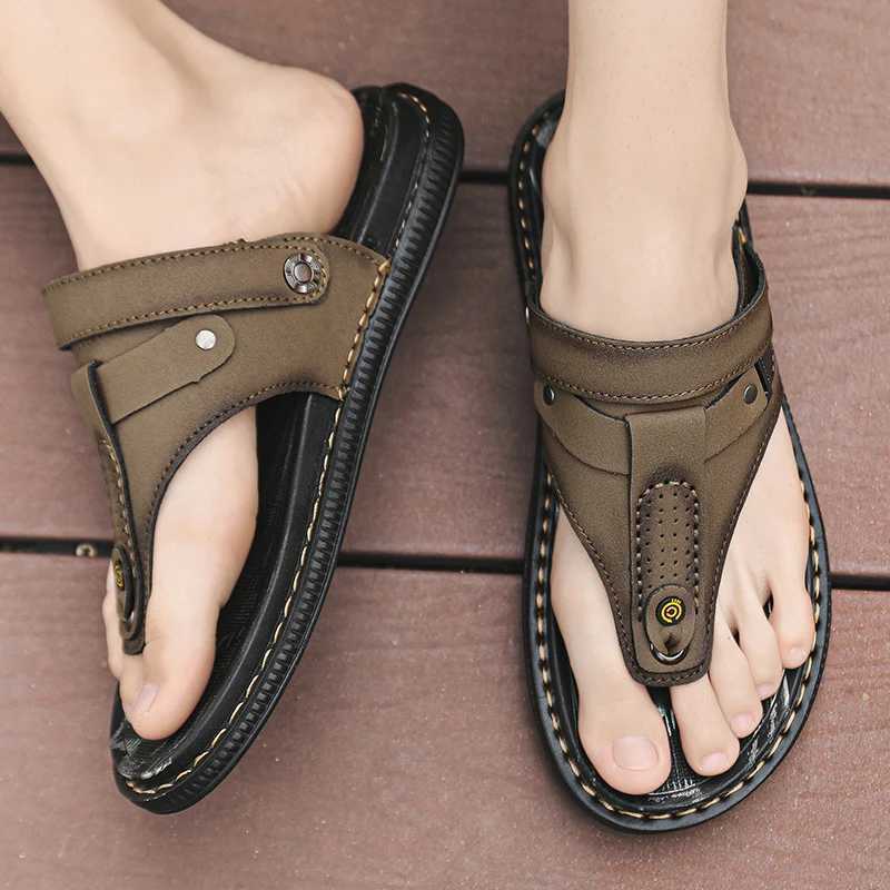 New Arrival Anti slip mens beach sandals fashion brand casual mens shoes comfortable leather simple mens slippers retro mens summer half shoes T250220