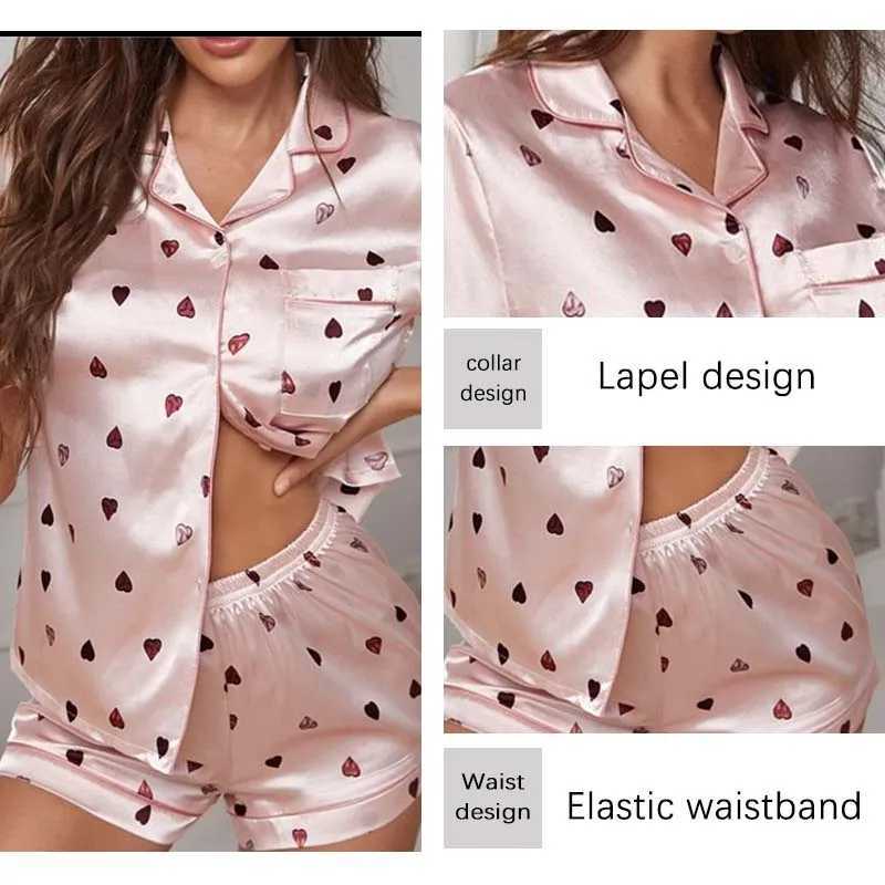 Women Two Piece Set Silk Satin Pajamas Home Suit Short Sve Shirtand Shorts Pajamas Set Satin Nightwear LoungewearXJ250220