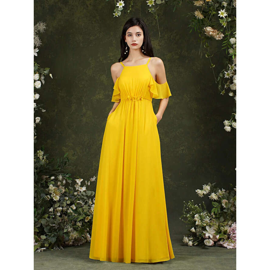 Yellow Fashion Chiffon Bridesmaid Dress A E Long Maid Of Honor Gown Summer Wedding Custom Made Bm
