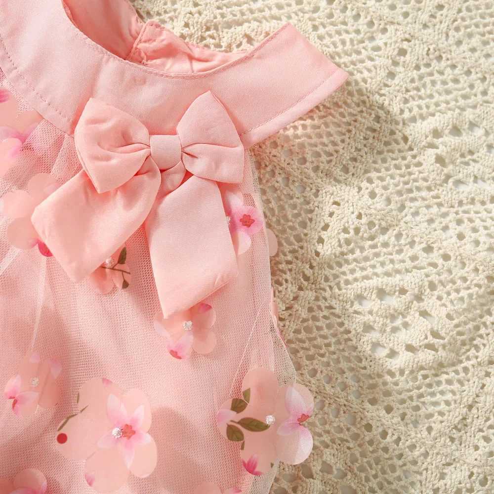 Summer mesh full flower bow baby dress cute sleeveless girl princess dress X2502201