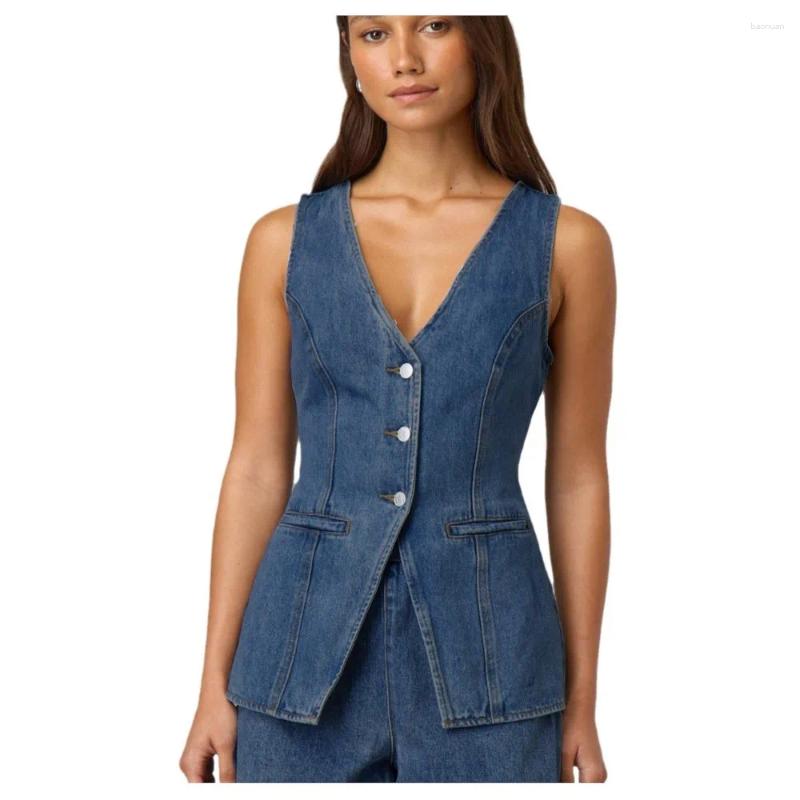 Womens Tracksuits Vintage Blue Denim Sleeveless Single Breasted Tops Suit Summer 2025 Jean Jacket Top Shorts Sets 2 Piece