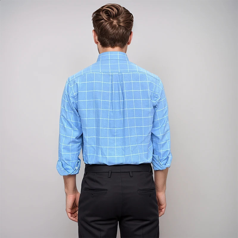 100 Cotton Men Oxford Shirts Long Sleeve Casual Plaid Soft Regular Fit Formal Dress Shirt Social Blouse Male Clothes S7XL 250220