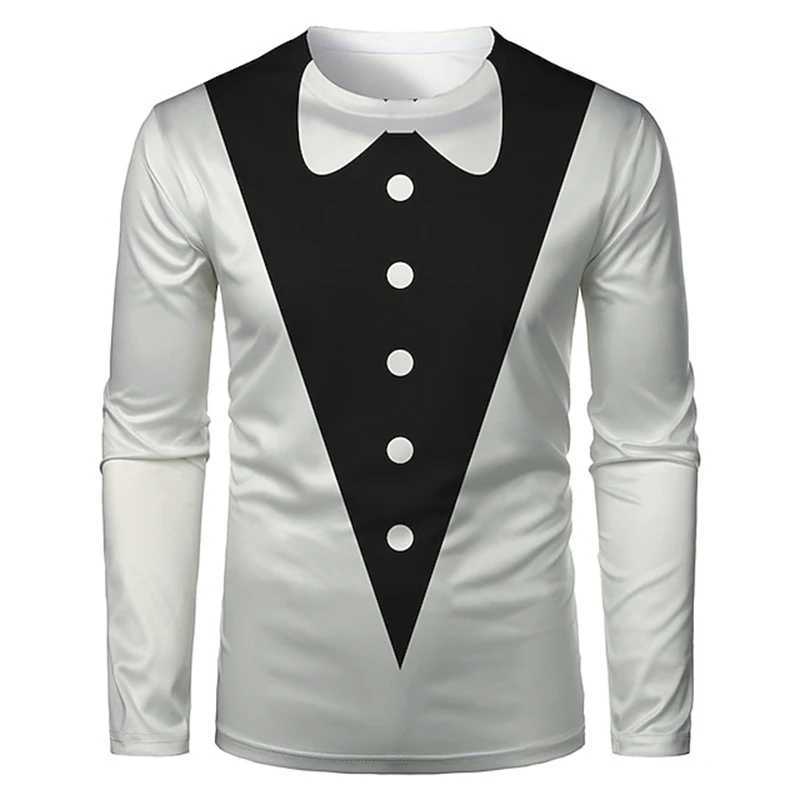Funny Fake Suit 3D Print T Shirt For Men Fashion Long Sleeve T-shirts Casual O-neck Loose Pullover Autumn New Men Clothing W250220