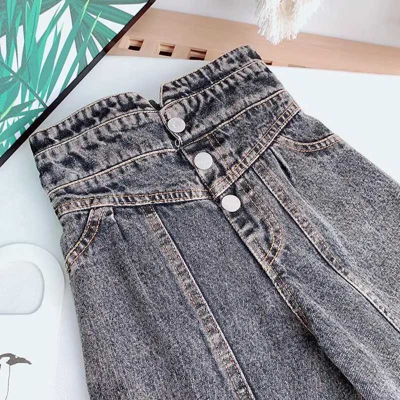 Kids Wide Leg Pants 2024 Autumn Winter New Person Fashion Girls Hight-Waist Jeans Elastic Waist Button Pocket Casual Jeans Z250220