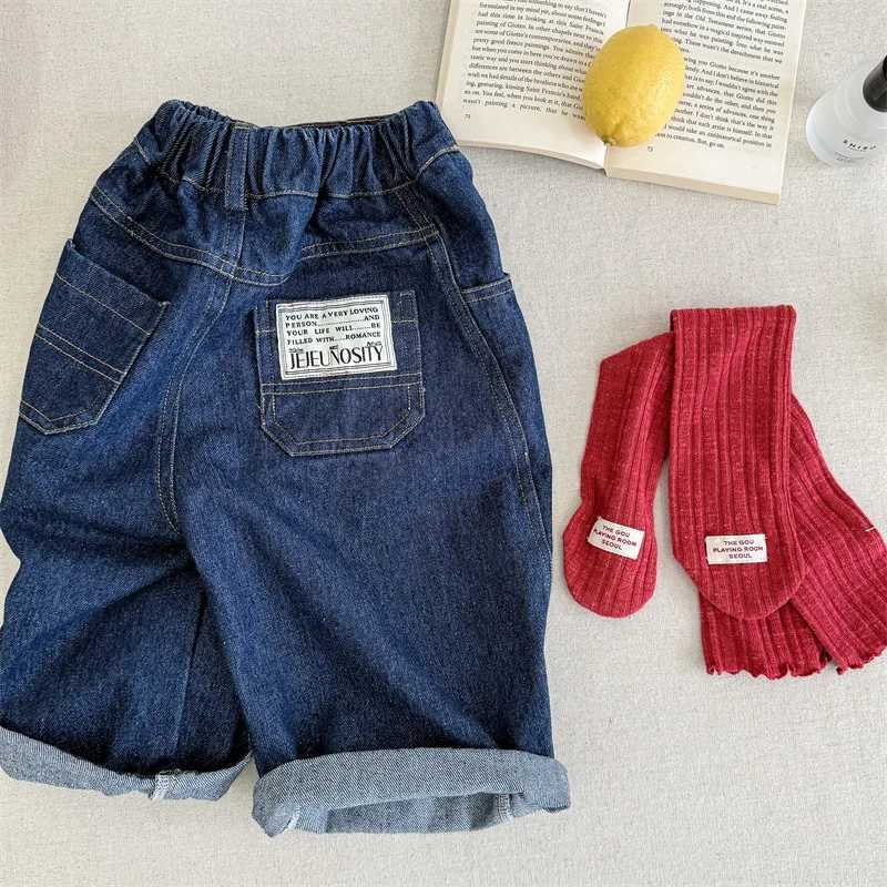 Spring 2025 New Childrens Solid Loose Denim Trouser Baby Girls Harem Pants Boys Casual Pants Childrens Fashion Edition Jeans Z250220