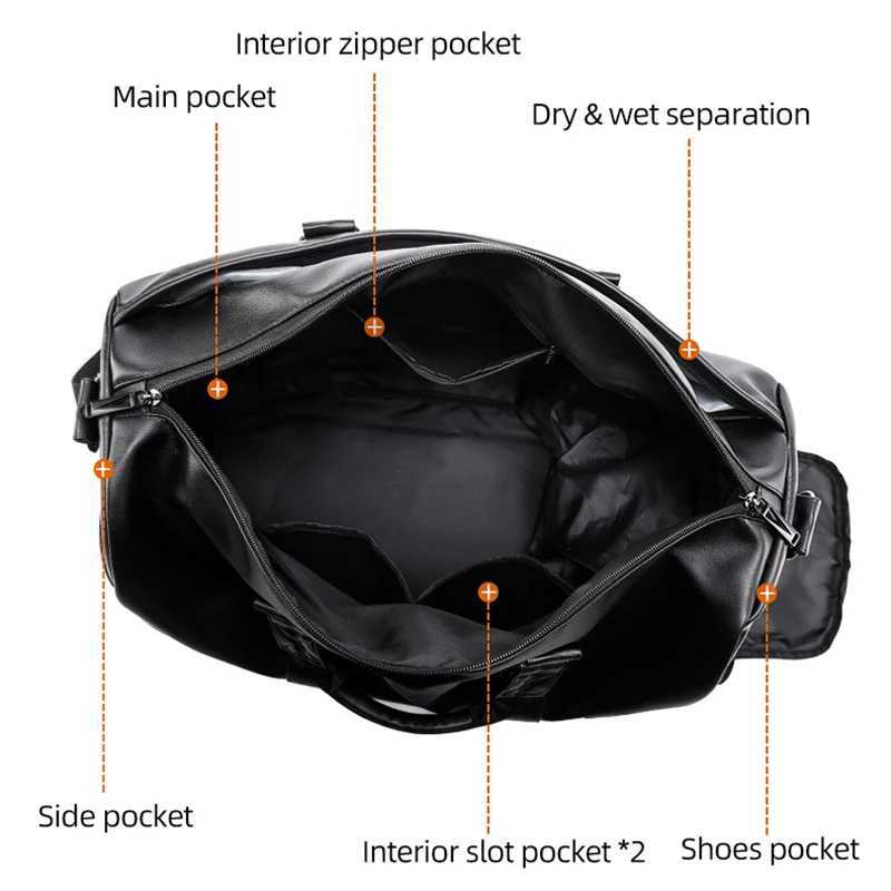 Large Capacity Travel Bag PU Travel Handbag Men Carry On Luggage Duffle Bags Soft Casual Black Big Weekend Bags Travelling Tote Y250304