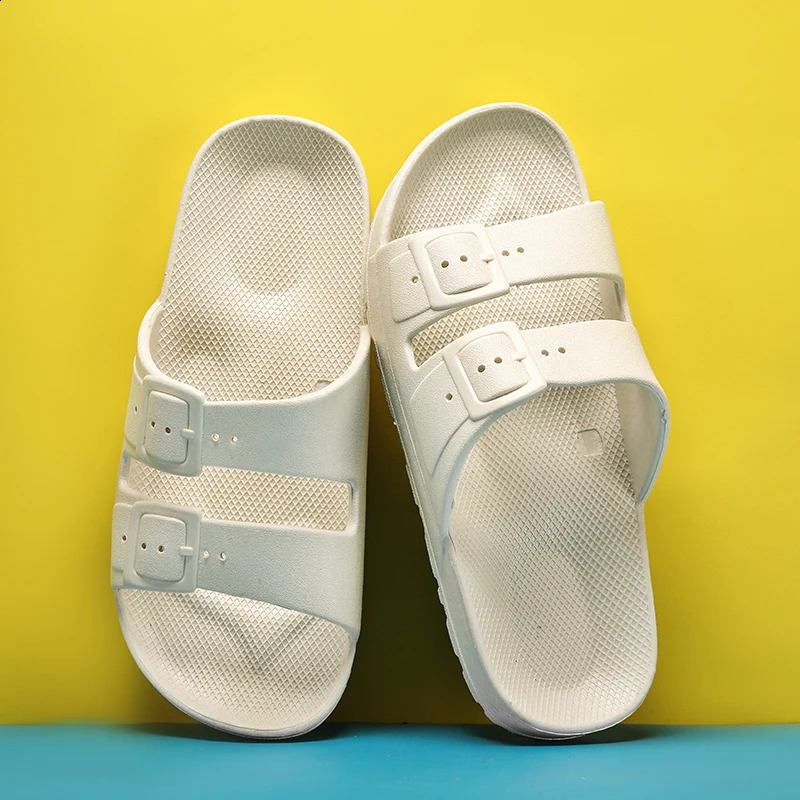 Summer 2024 childrens slides sandals boys and girls PVC apartments soft soled trends double button beach shoes 250218