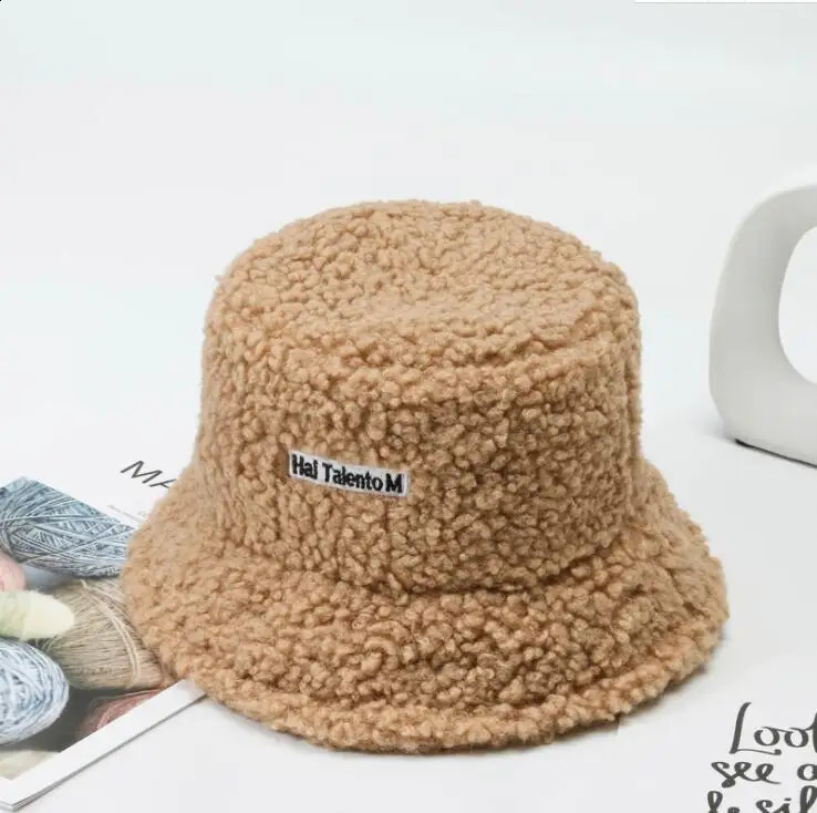 Womens Versatile Net Red Lamb Hair Fisherman Hat AutumnWinter Korean Fashion 250210