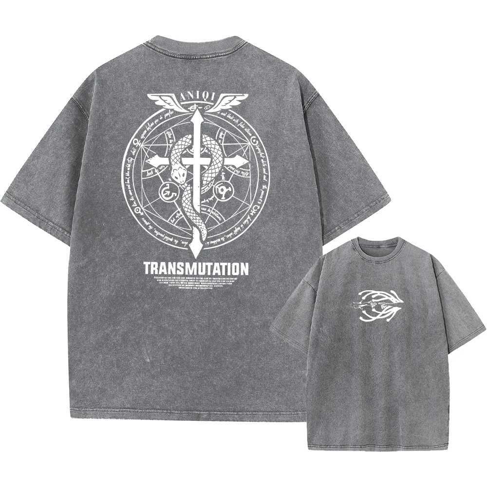 Men's T-Shirts All metal alchemist acid T-shirt mens print retro Harajuku style street wear performance short sleeved top unisex z250221