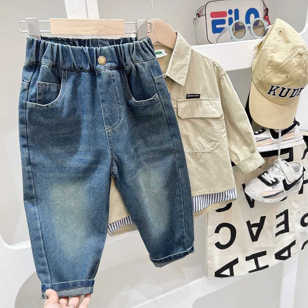 2-10 Years Students Denim Pants For Boys Spring Autumn Solid Color Embroidery Kid Boys Trousers Handsome Children Boys Jeans Z250220