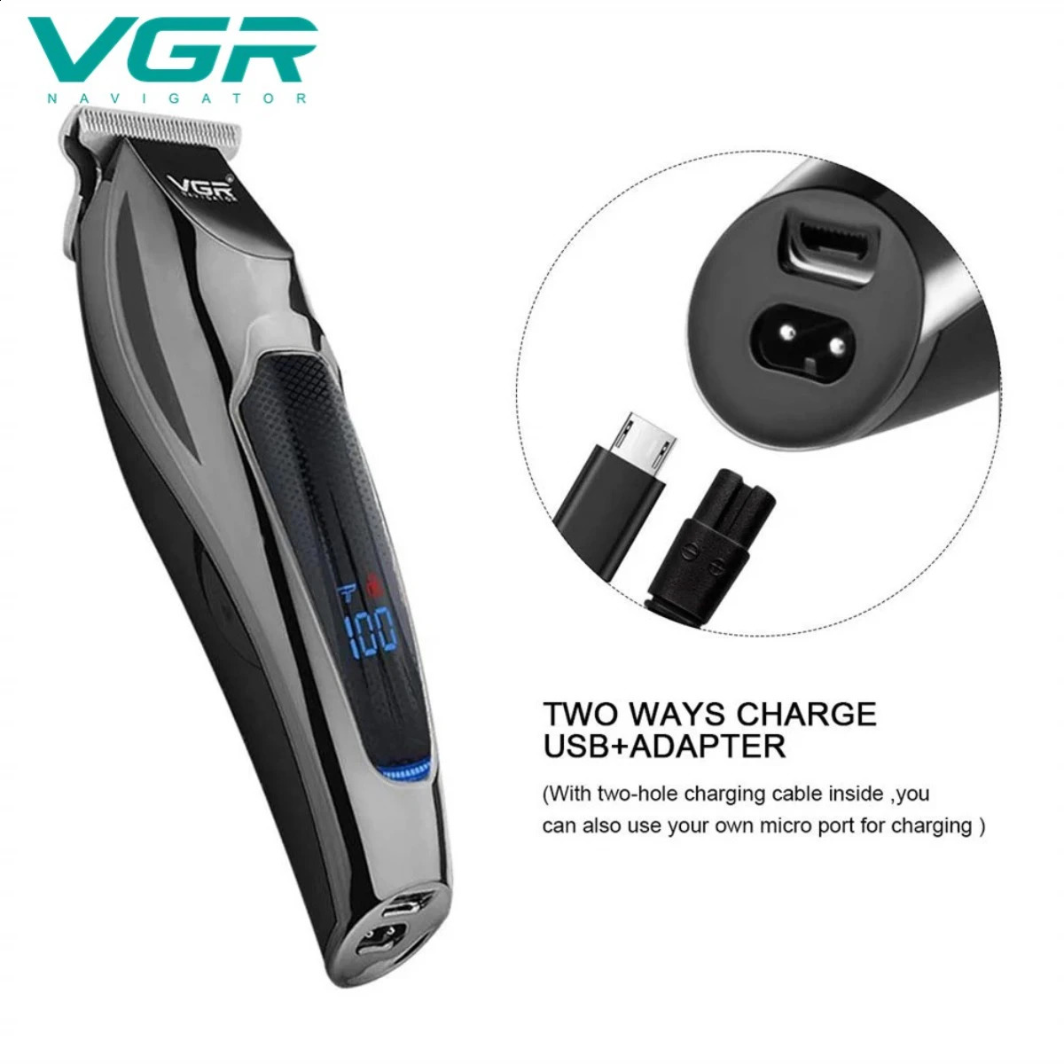 VGR Hair Trimmer Professional Clipper LED Display Cutting Machine for Men Rechargeable Mini Mens V070 250217