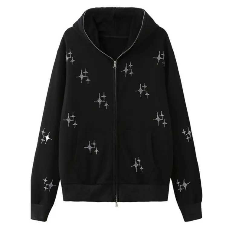 Mens Zipper Star Sportswear Punk Fashion Retro Y2K Clothing Hoodie Mens Hip Hop T-shirt Casual Gothic Unisex Coat X250220