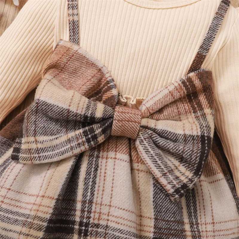 hibobi Autumn 2-Piece Set Baby Girl Plaid Print Bow Decor Color-Block 2 In 1 Dress With Headband For 1-3 Year Old Baby Girls X250220