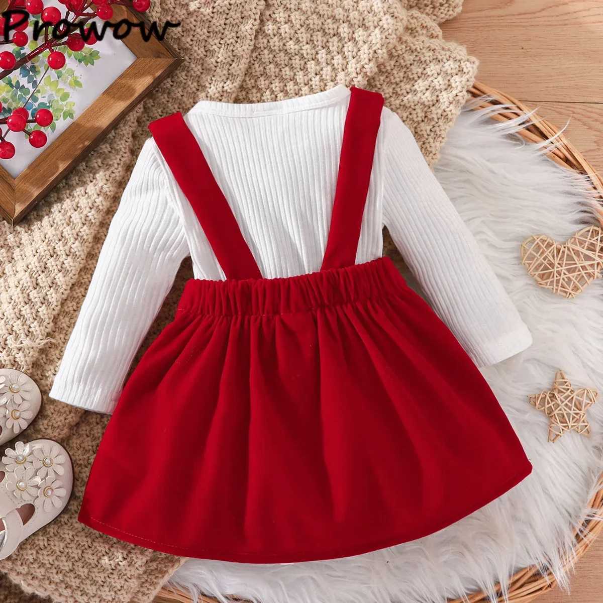 Prowow newborn baby dress with Christmas ribbon knit jumpsuit and red velvet jacket suitable for babies my first New Years outfit X250220
