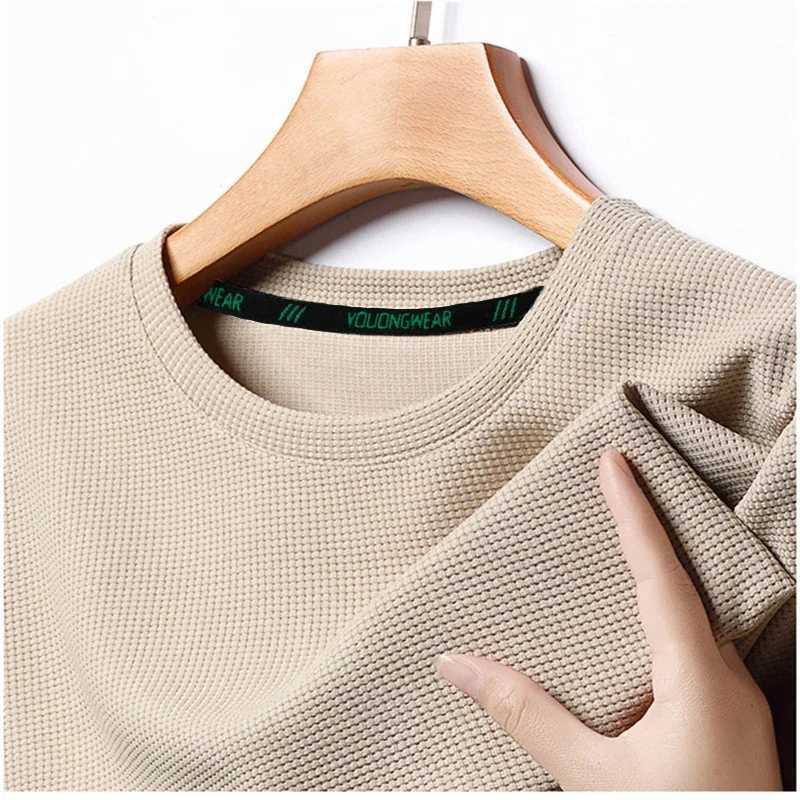 Summer O-neck short sleeved mens casual waffle T-shirt mens breathable earth top fashionable T-shirt mens clothing W250220