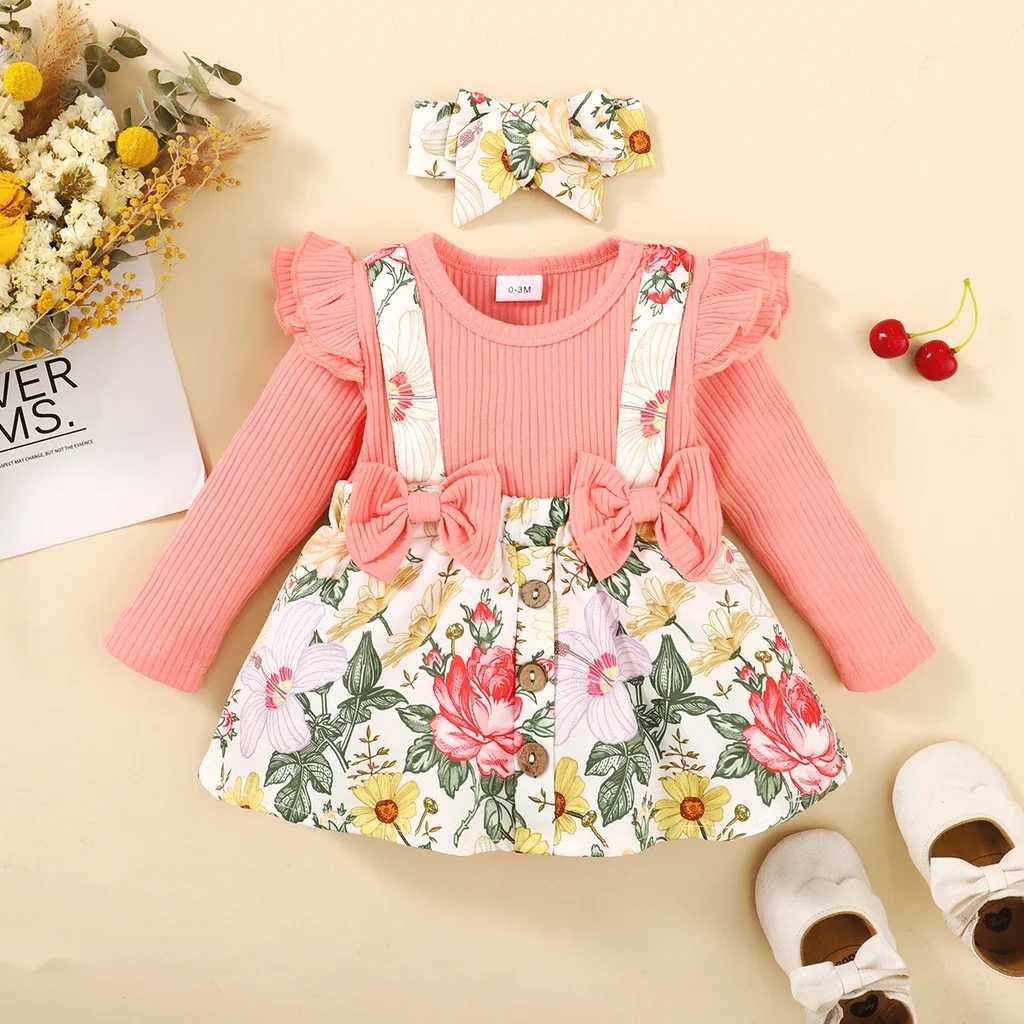 0-18 months newborn baby clothing baby flower jumpsuit long sleeved bodysuit+headband baby girl 2PCS cute clothing X250220