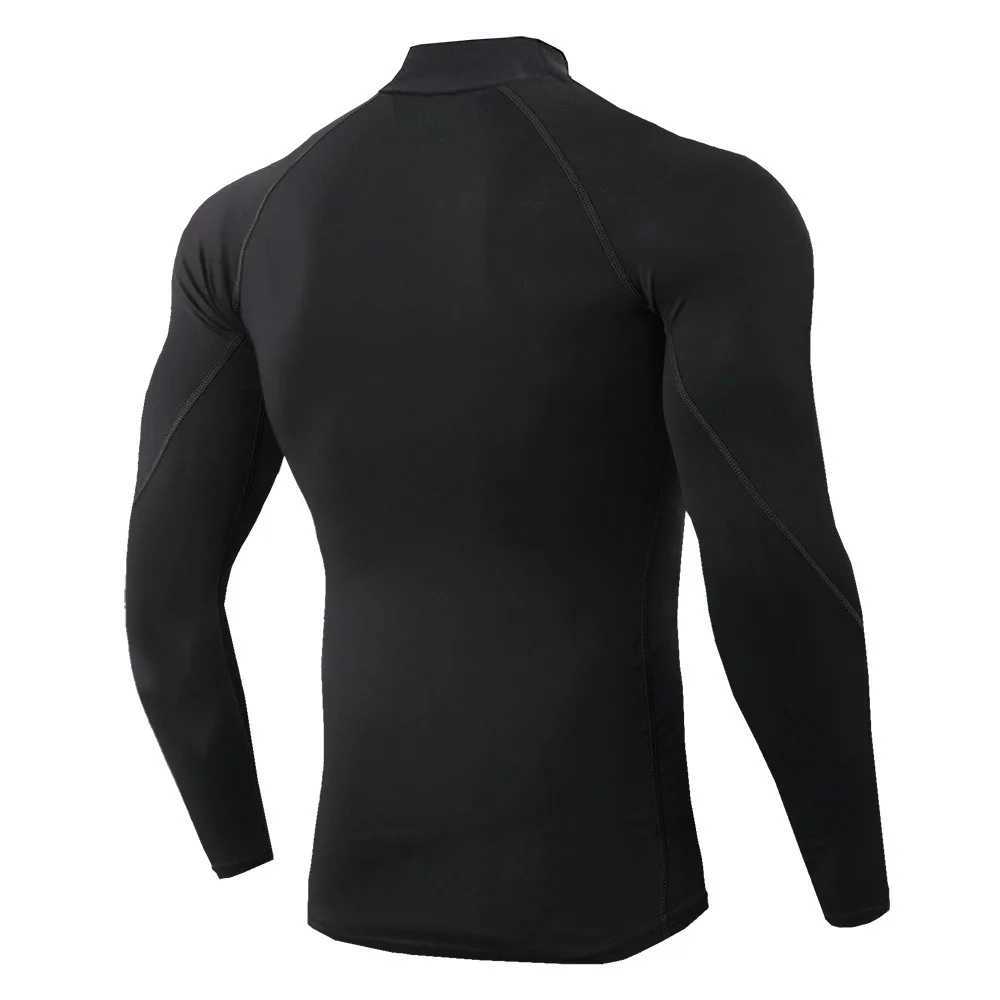 3-color mens high neck long sleeved compression T-shirt cool dry sunscreen sports tight underwear running gym top W250220