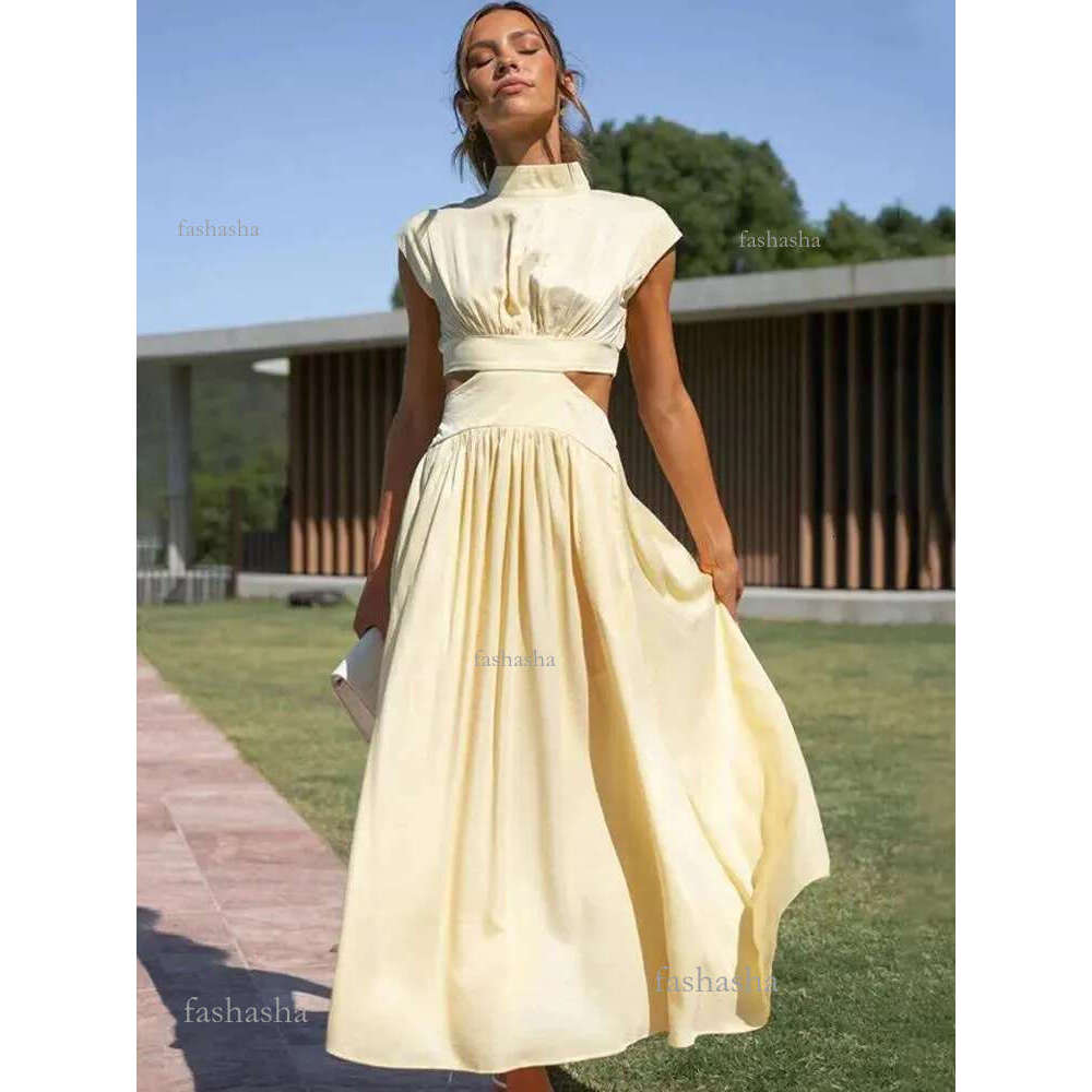 Women Designer Dress Casual Adjustable Australia Dresses Solid High Waist Hollow Out For Women Summer Sleeveless Cut Dress Fashion Elegant Clothes Vac