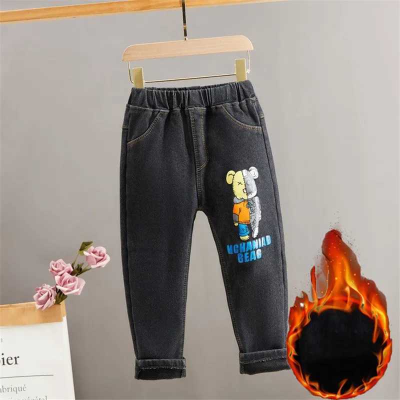 Winter baby jeans 2-6 year old childrens thick and loose Trouser boys elastic warm pants autumn fashion childrens wool jeans Z250220