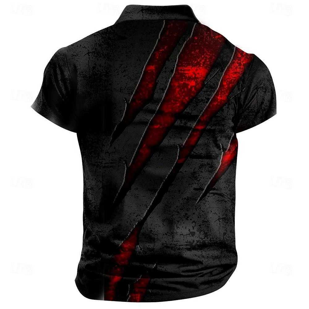 Retro mens polo shirt with scratch print casual short sleeved T-shirt lapel button golf sports shirt fashionable oversized mens clothing W250414