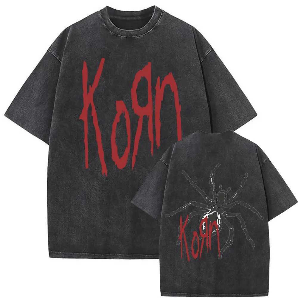 Men's T-Shirts New Washed Vintage Alternative Nu Metal Rock Band Corn Print Tshirt Men Oversized T-shirts Men Fashion T Shirts Y2k Streetwear z25