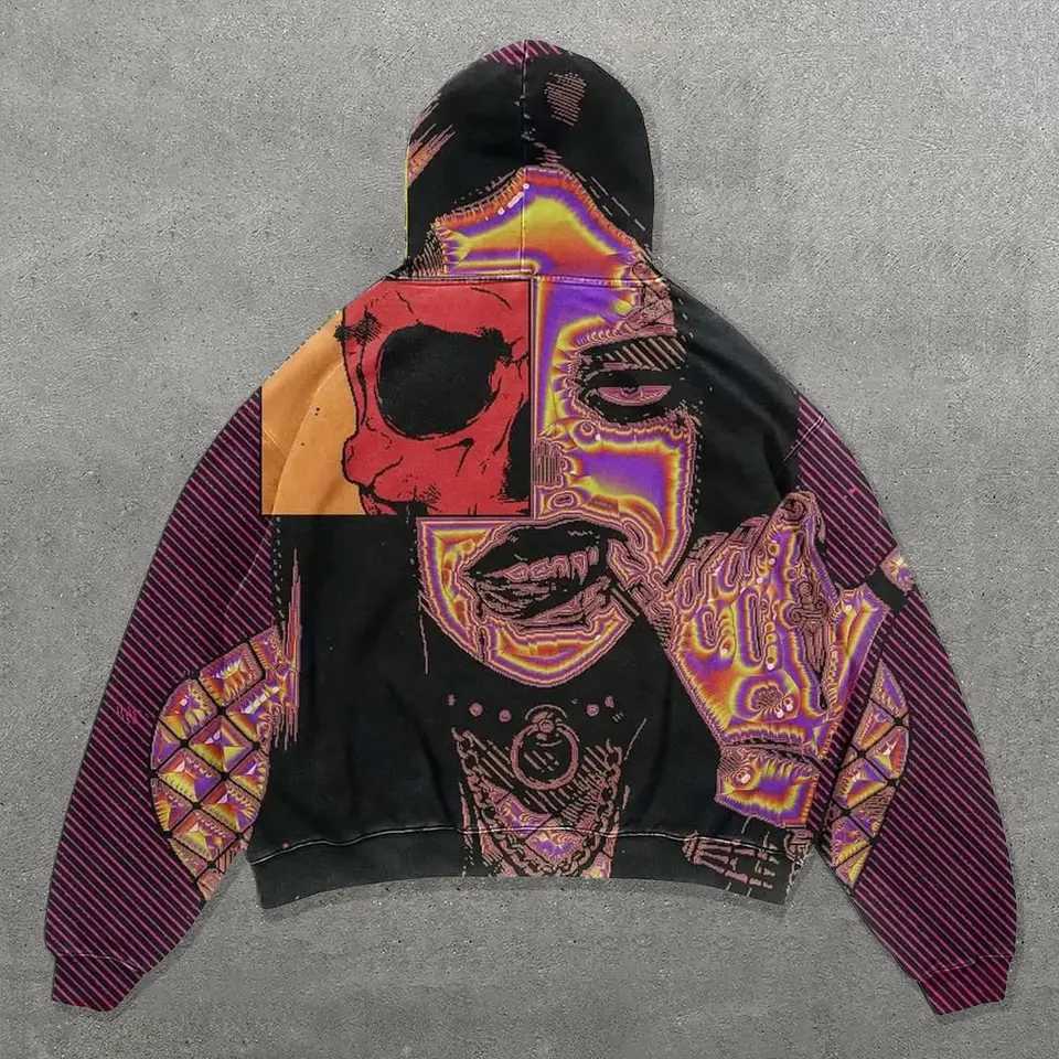 Niche Abstract Art Graffiti Watercolor Large Printed Cotton Sweater Mens and Womens Popular T-shirt Hoodie X250220