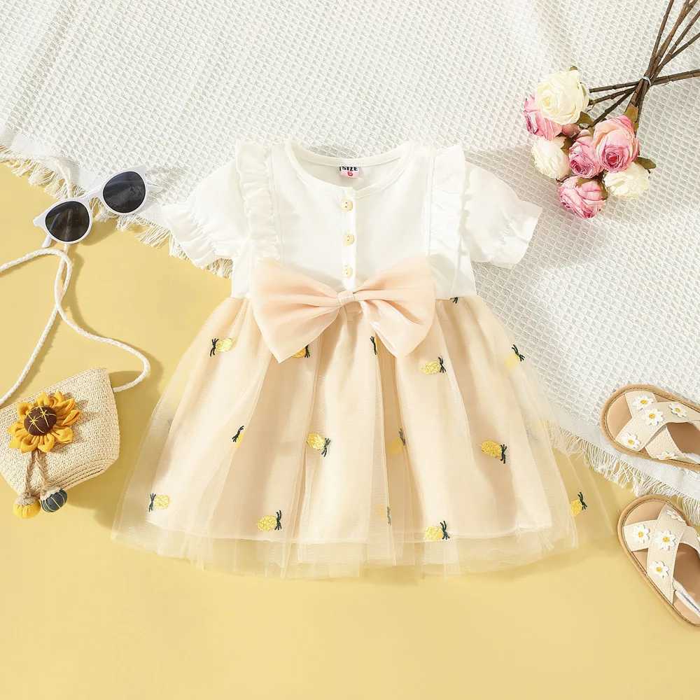 Summer newborn girl short sleeved red dress with pineapple embroidery baby girl birthday party dress X250220