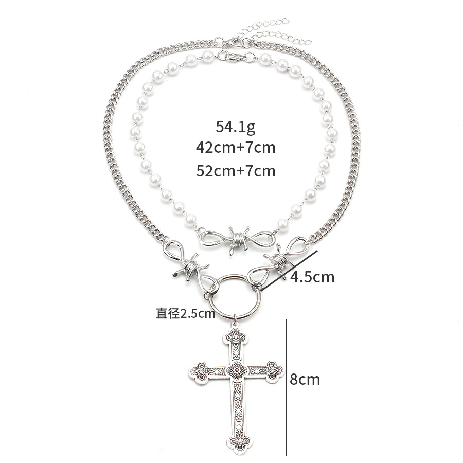 Personalized Pearl Cross Pendant Necklace ins Hip Hop Punk Double Layers Sweet Cool Necklaces